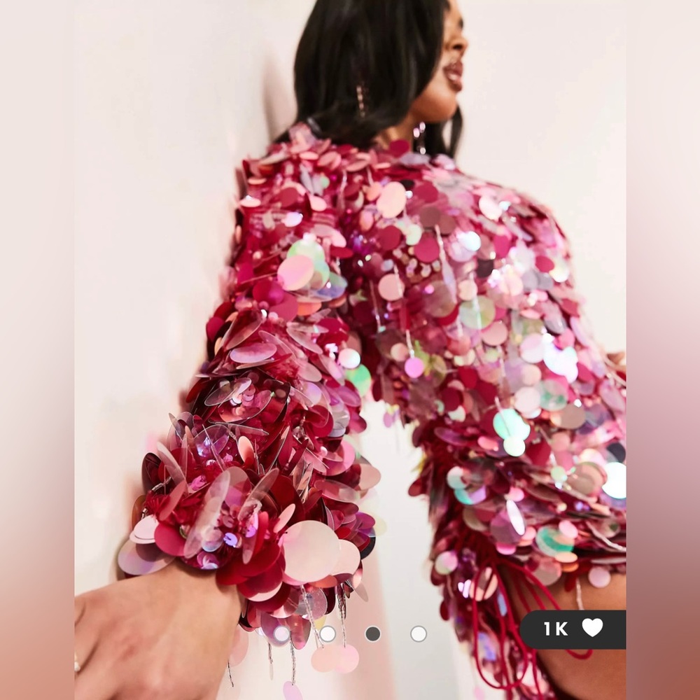 ASOS LUXE hot pink sequin beaded slit dress